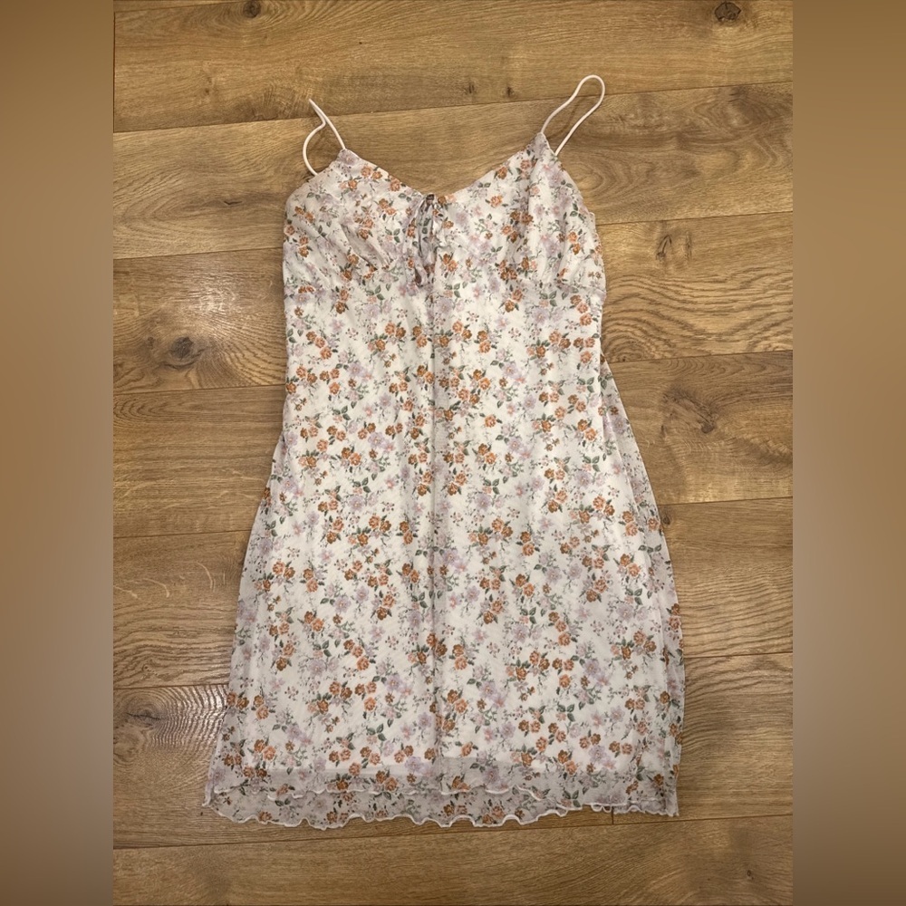No Comment NY LA Floral Mini Dress Sleeveless Spaghetti Strap Milkmaid Sz Large